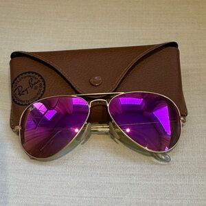 Ray-Ban Sunglasses with Pink Lenses and Brown Case